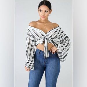 Elegant Black and White Striped Blouse